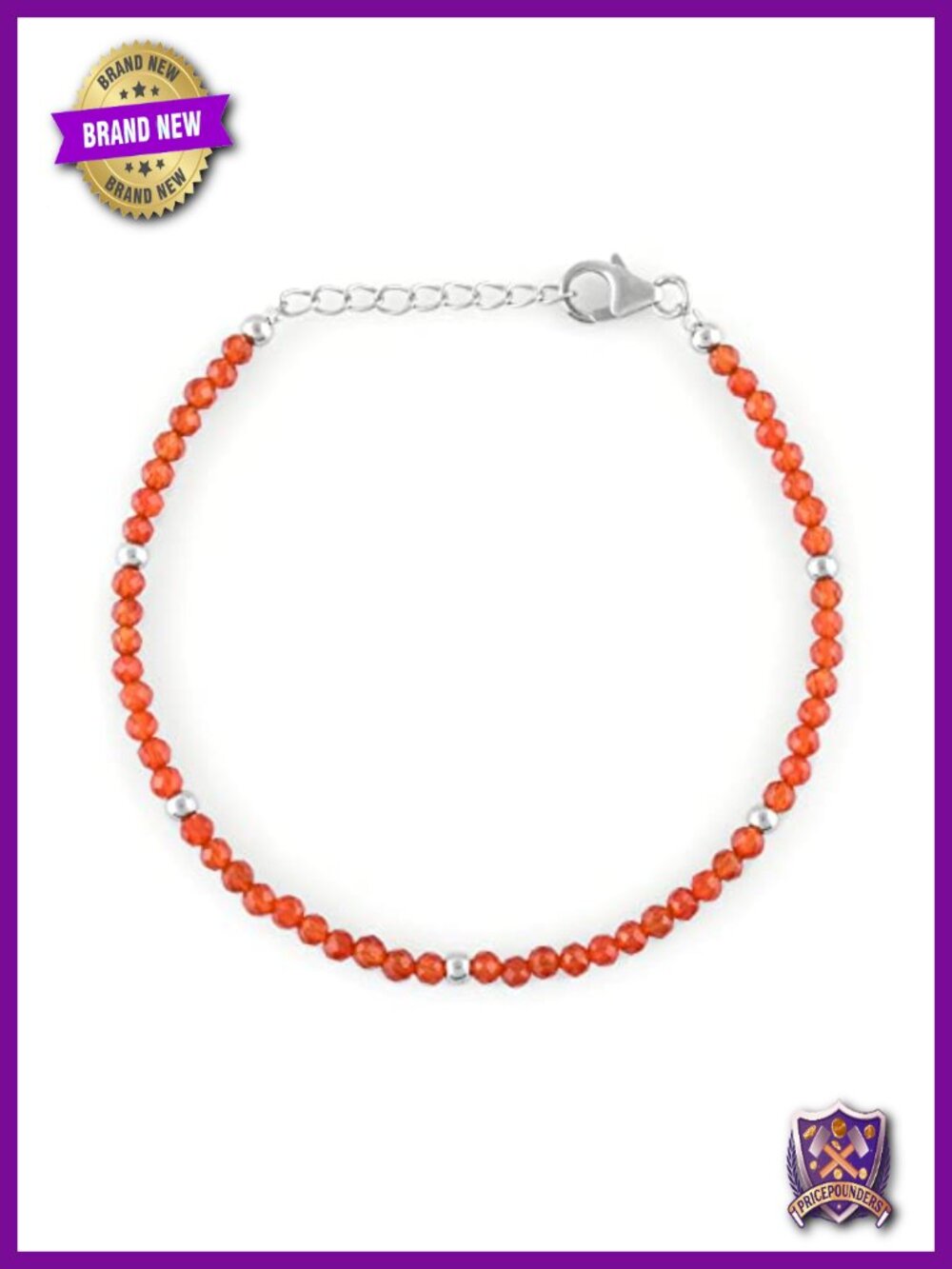 925 Sterling Silver Dainty Beaded Bracelet, Natural Carnelian Stone, Handmade